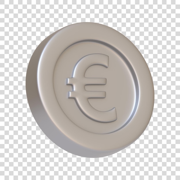 Moneda de plata con signo de euro aislado sobre fondo blanco Icono y símbolo 3D Estilo minimalista de dibujos animados