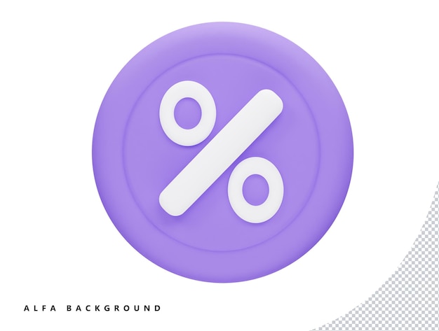 Moneda de porcentaje con estilo minimalista de dibujos animados de icono de vector 3d