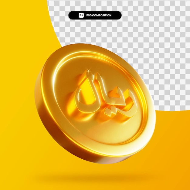 Moneda de riyal de oro representación 3d aislada