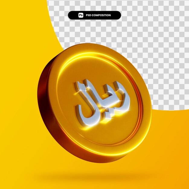 Moneda de riyal de oro representación 3d aislada