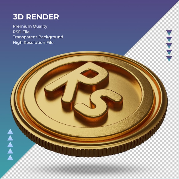 Moneda Rupia India símbolo de moneda oro representación 3d vista derecha