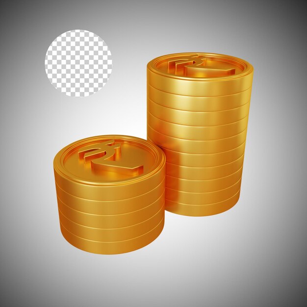 Moneda de rupia de oro Representación 3d de dos columnas
