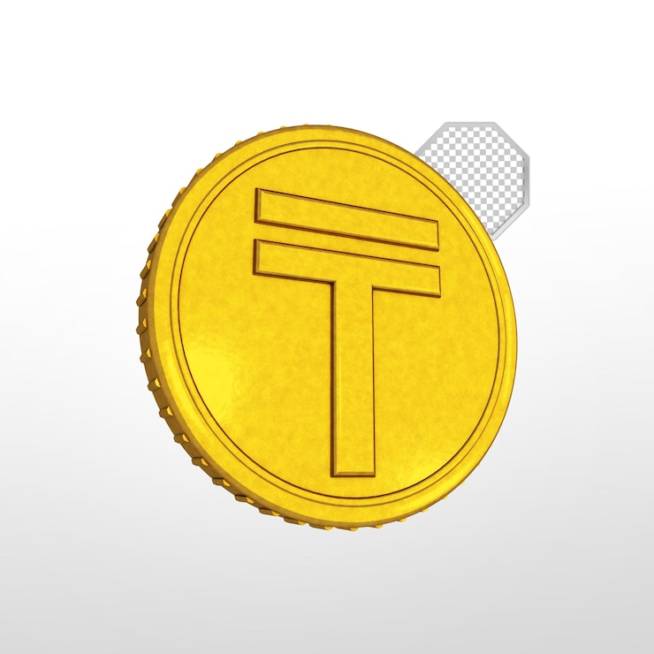 PSD moneda de tenge de oro aislada archivo psd de renderizado 3d