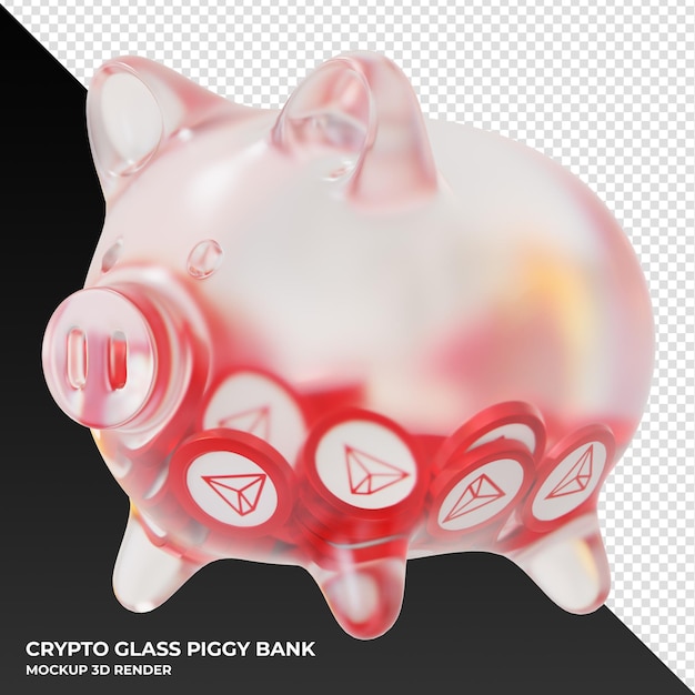Moneda tron trx en alcancía de vidrio esmerilado renderizado 3d