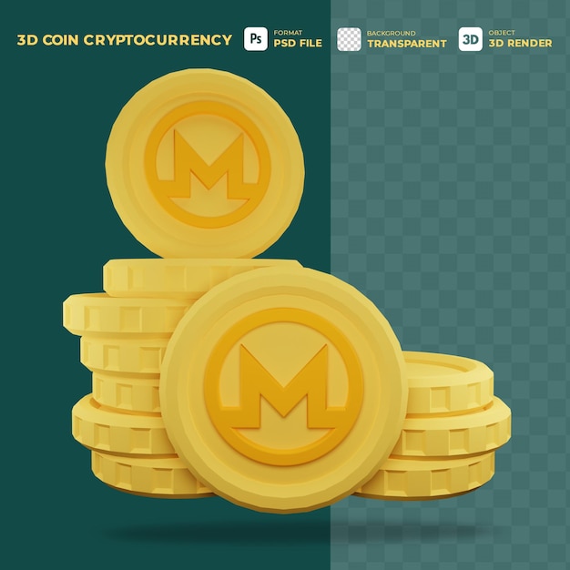 Monedas 3d cripto divisa de monero con fondo transparente