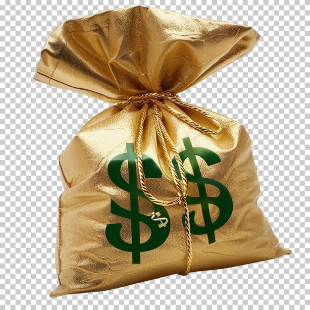 Monedas y billetes de oro dinero o efectivo bolsa de dinero signo de dólar aislado sobre un fondo transparente