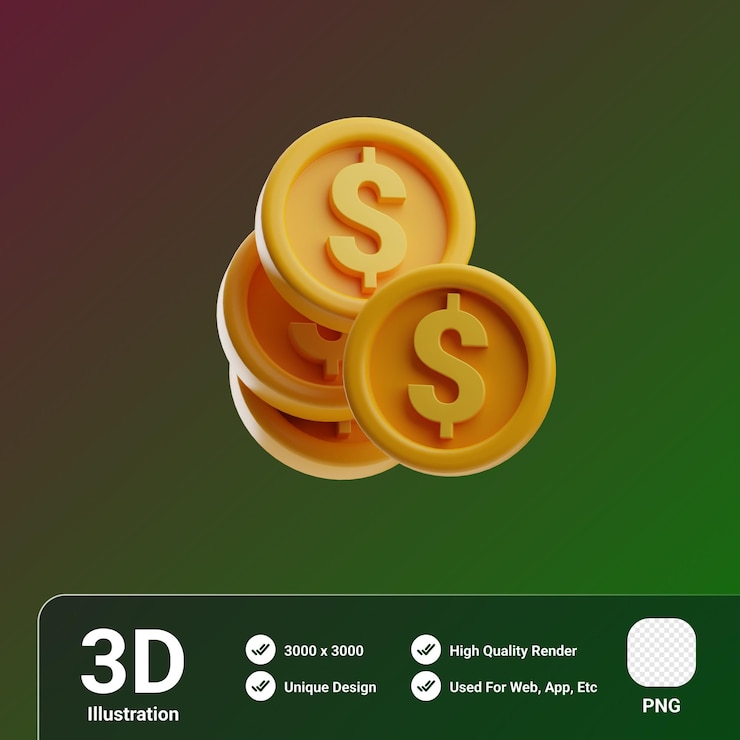 PSD monedas de corrupción de dinero ilustración 3d