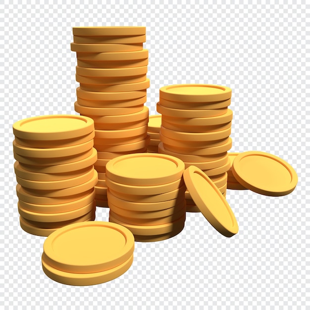 Monedas de oro 3D Inversión empresarial Crecimiento calcular finanzas concepto de ahorro Crecimiento de dinero monedas de oro Ilustración de renderizado 3d