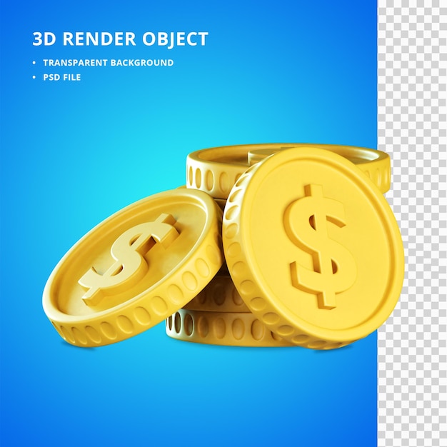 PSD monedas de oro en 3d render