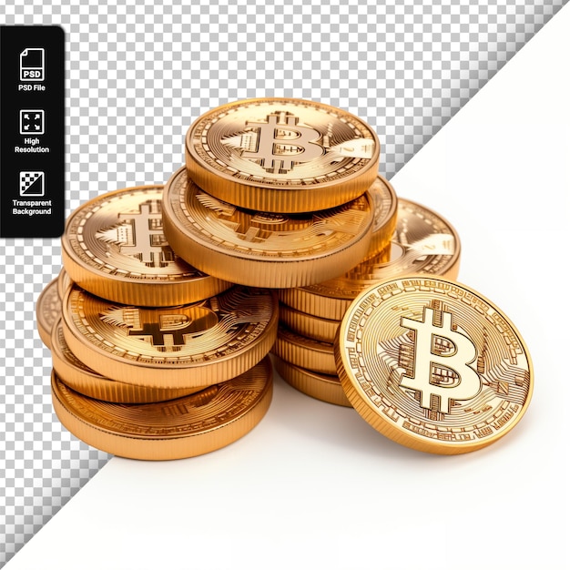 PSD monedas de oro bitcoin psd aisladas sobre un fondo transparente
