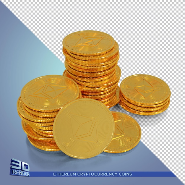 Monedas de oro Ethereum Cryptocurrency renderizado 3d aislado