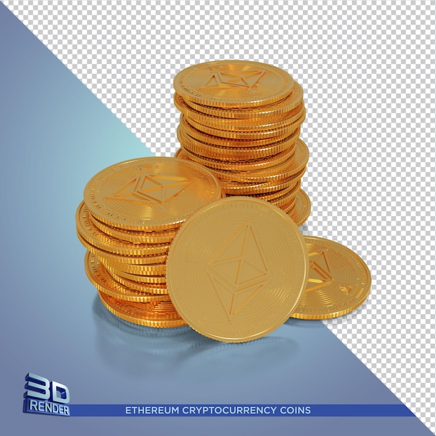 PSD monedas de oro ethereum cryptocurrency renderizado 3d aislado