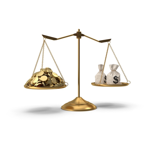 Las monedas de oro pesan más que las bolsas de dinero en una balanza financiera