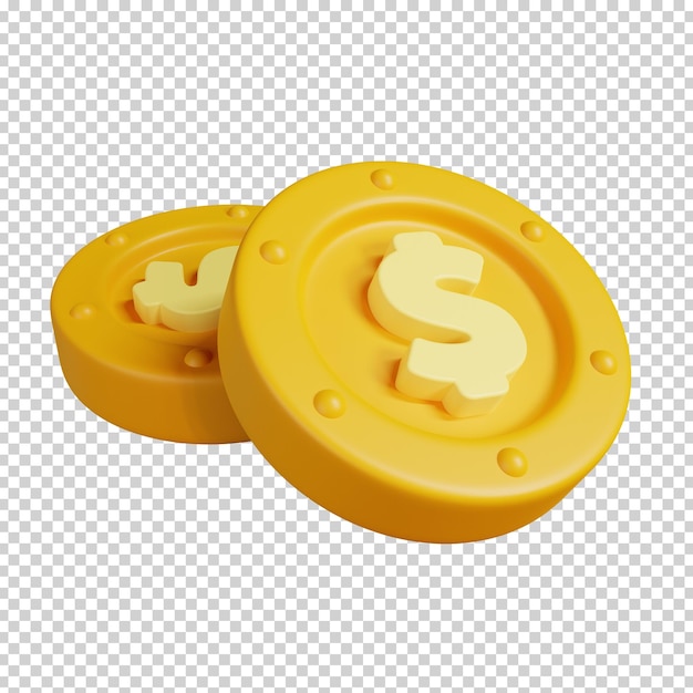 Monedas de oro con signo de dólar estadounidense aislado icono de moneda de dinero 3d render ilustración