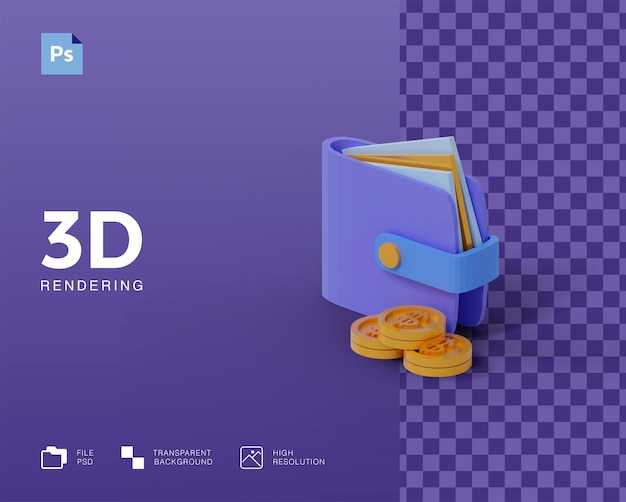 Monedero 3D con icono de dinero