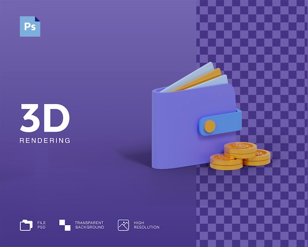 Monedero 3D con icono de dinero