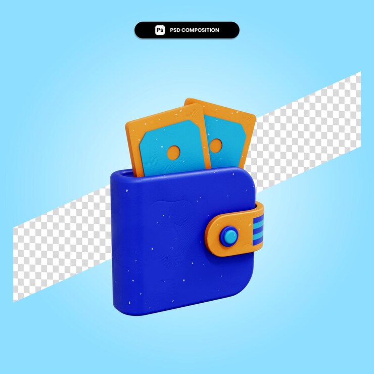 PSD monedero 3d render ilustración aislada