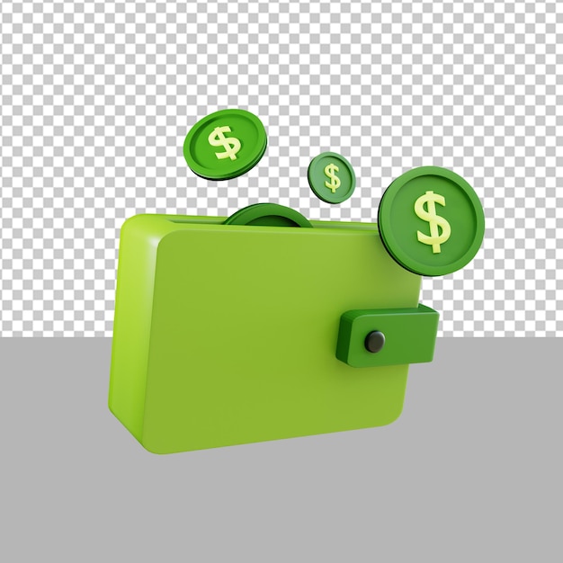 Monedero para ahorrar dinero Moneda Icono de dólar Ilustración de renderizado 3D