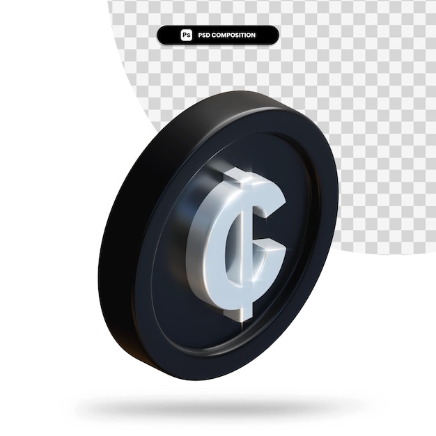 Moneta cedi nera 3d rendering isolato