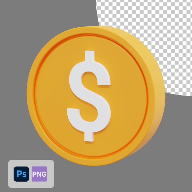 Moneta con icona 3d simbolo del dollaro