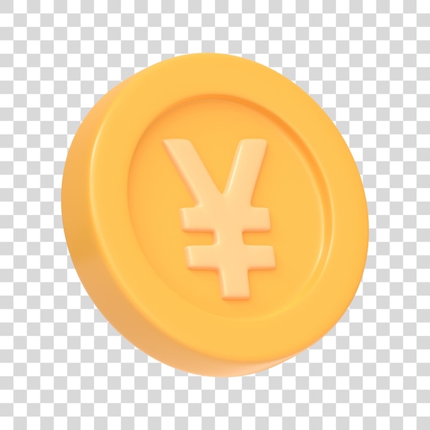 Moneta d'oro con il simbolo dello yen isolato su sfondo bianco Simbolo e simbolo dell'icona 3D Stile minimale cartoon