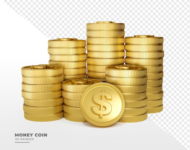 Moneta d'oro con l'icona del dollaro in rendering 3d realistico con sfondo trasparente