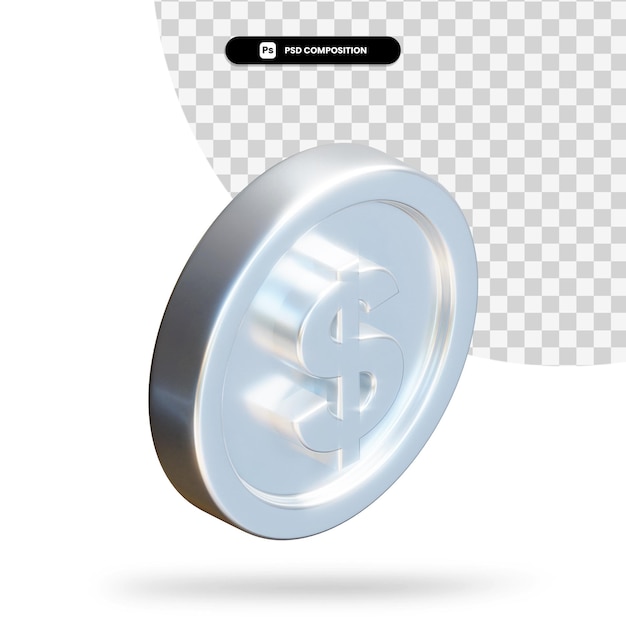 Moneta del dollaro d'argento 3d rendering isolato