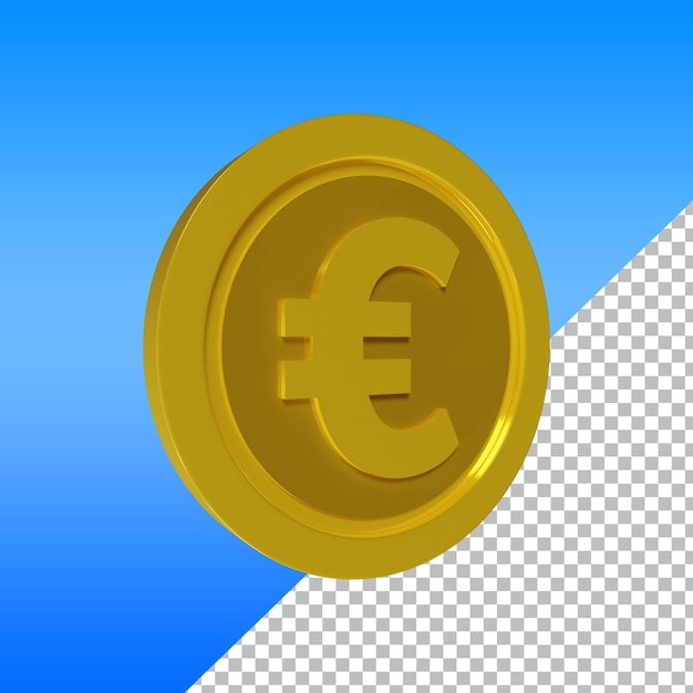 Moneta in euro 3d oro realistico su sfondo trasparente
