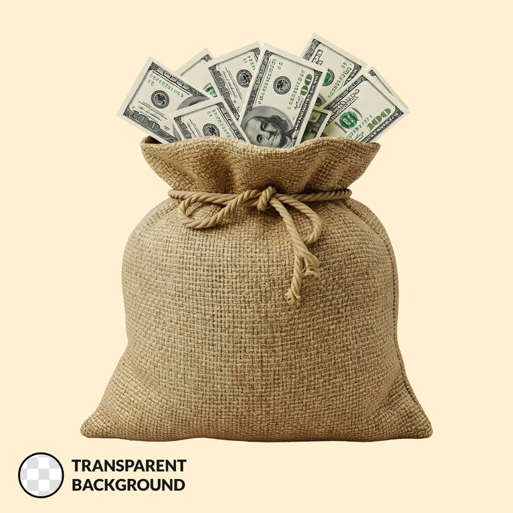 PSD money bag overflowing with hundred dollar bills