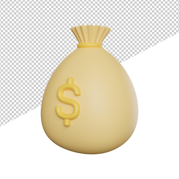 Money bag rewards vista lateral 3d rendering icono ilustración sobre fondo transparente
