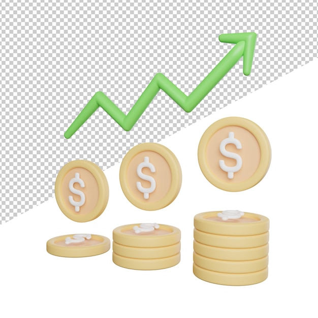 Money Growth Up Seitenansicht 3D-Rendering-Icon-Illustration auf transparentem Hintergrund