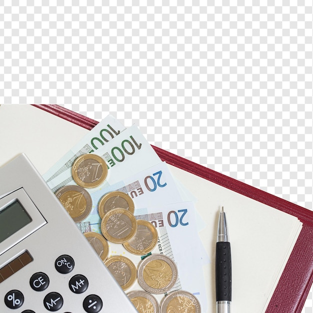 Money notepad e calculato isolati su uno sfondo trasparente