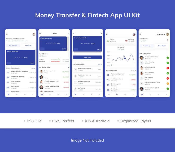 PSD money transfer amp fintech app ui kit
