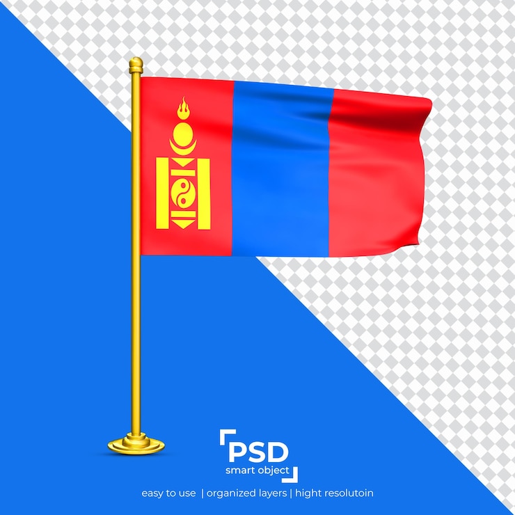 PSD mongolei schwenkende flagge auf transparentem hintergrund isoliert