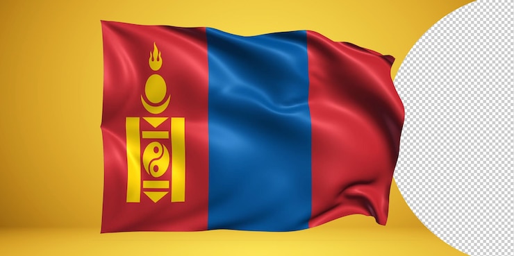 PSD mongolei wehende flagge realistisch isoliert auf transparentem png