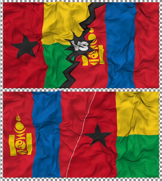 Mongolia contro Guinea Bissau Metà bandiera combinata tessuto di stoffa Rendering 3D