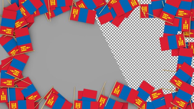 Mongolia Paper Flag scattered around the frame 3D Rendering