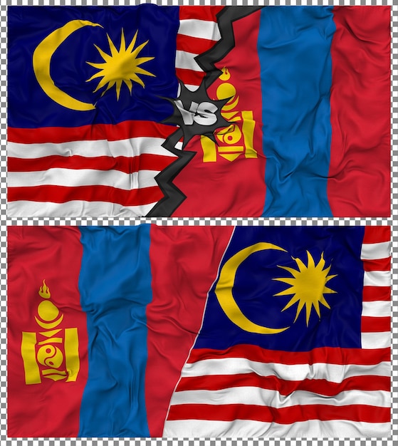 La Mongolie contre la Malaisie Half Combined Flag Cloth Bump Texture Rendering 3D