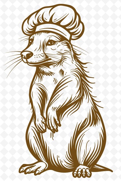 PSD mongoose mit einem kochhut und einem raffinierten ausdruck poster desi tiere skizze kunst vektorkollektionen