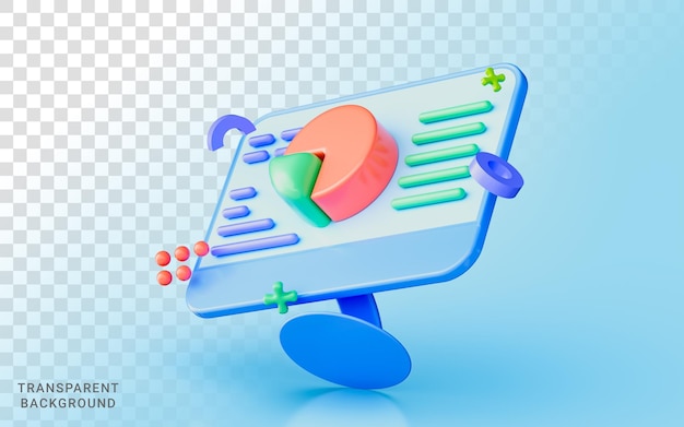 moniteur de bureau avec graphique à secteurs illustration 3d interface d'analyse des données de profit marketing d'entreprise