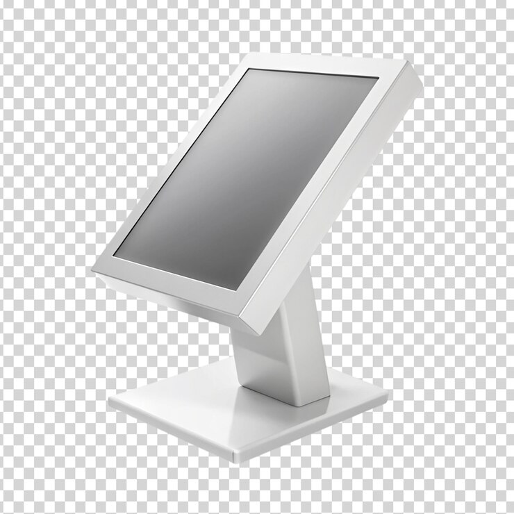 PSD un monitor de computadora blanco en un soporte blanco sobre un fondo transparente