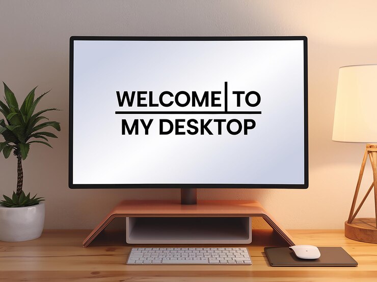 PSD un monitor de computadora con un fondo blanco que dice bienvenido a mi computadora
