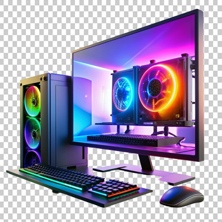 PSD un monitor de computadora con luces multicolores en él