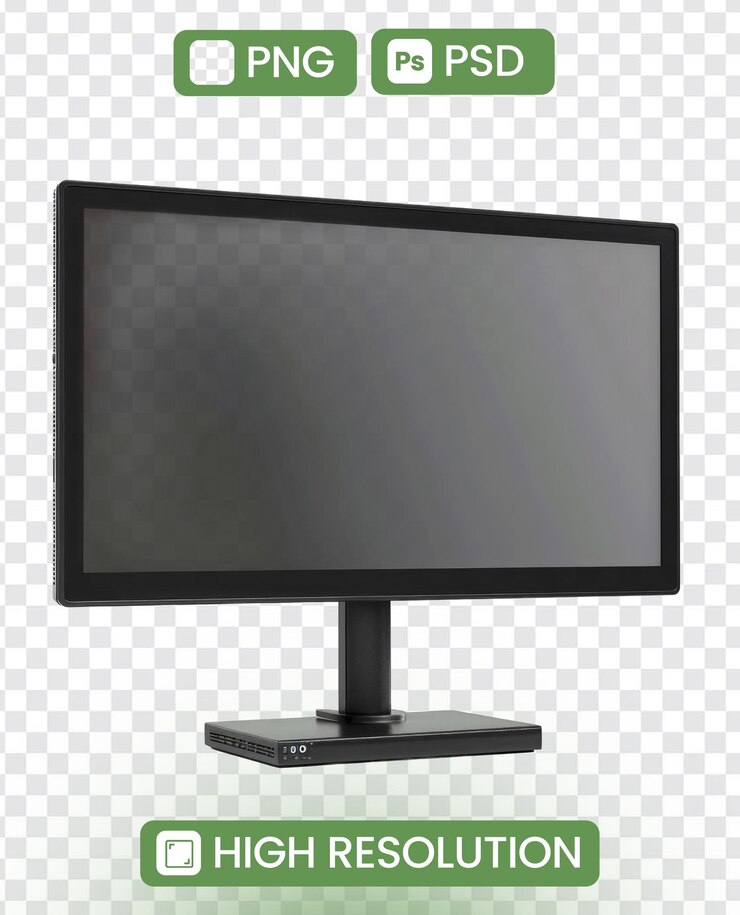 PSD un monitor de computadora negro con un soporte negro