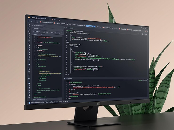 PSD un monitor de computadora con la palabra código en él