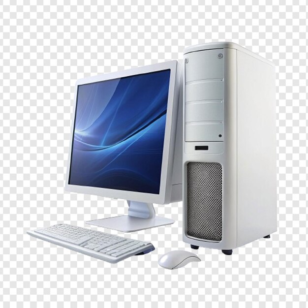 un monitor de computadora con una pantalla azul y un teclado en un fondo blanco