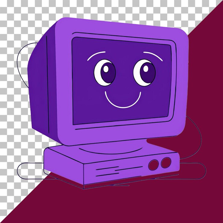 PSD un monitor de computadora púrpura con una cara sonriente en él