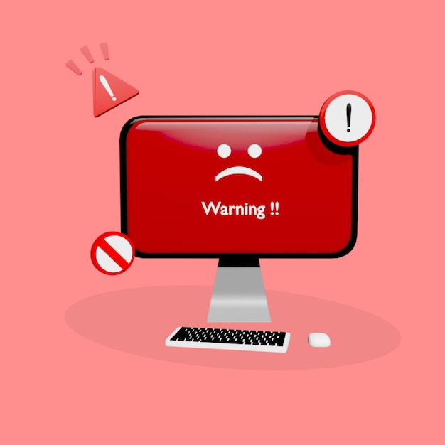PSD un monitor de computadora rojo con un icono de error o advertencia