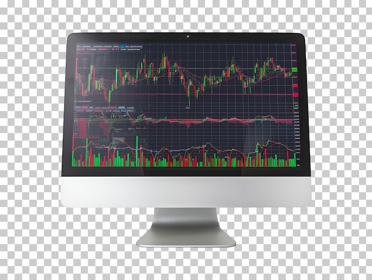 PSD monitor con grafici di trading isolati su sfondo trasparente png psd