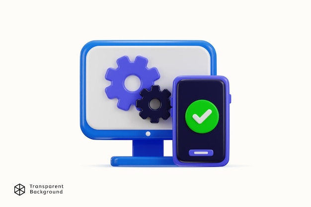 Monitor con impostazioni icona 3d render concetto di sviluppo di app icona vettoriale illustrazione